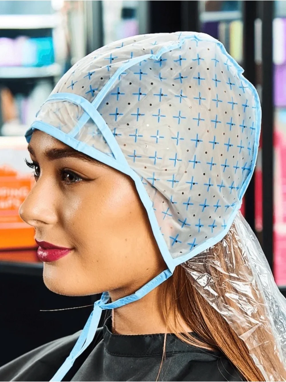 Blue Patterned Salon Cap for Women